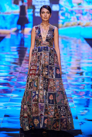 Aisha Rao-Blue Embellished Sleeveless Gown-INDIASPOPUP.COM