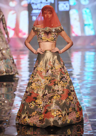 Aisha Rao-Gold Embellished Heavy Kali Lehenga Set-INDIASPOPUP.COM