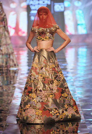 Aisha Rao-Gold Embellished Heavy Kali Lehenga Set-INDIASPOPUP.COM