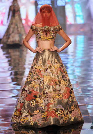 Aisha Rao-Gold Embellished Heavy Kali Lehenga Set-INDIASPOPUP.COM