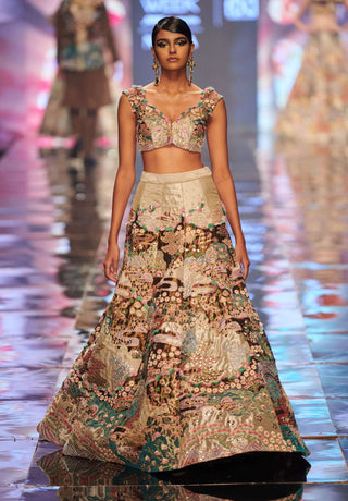 Aisha Rao-Antique Gold Embellished Lehenga Set-INDIASPOPUP.COM