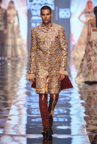 Aisha Rao-Red Kali Sherwani With Pants-INDIASPOPUP.COM