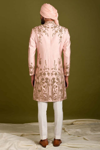 Chatenya Mittal-Pink Peach Embroidered Sherwani Set-INDIASPOPUP.COM