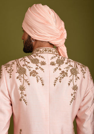 Chatenya Mittal-Pink Peach Embroidered Sherwani Set-INDIASPOPUP.COM