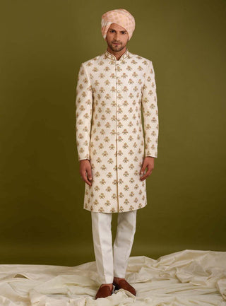 Chatenya Mittal-Beige Embroidered Sherwani Set-INDIASPOPUP.COM