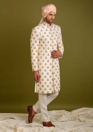 Chatenya Mittal-Beige Embroidered Sherwani Set-INDIASPOPUP.COM