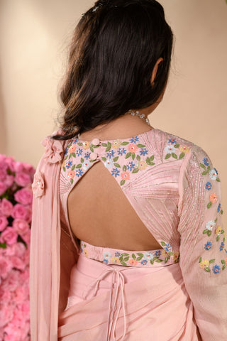 Littleens-Pink Embroidered Sharara Saree Set-INDIASPOPUP.COM