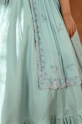 Littleens-Blue Embroidered Gown-INDIASPOPUP.COM
