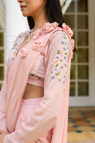 Littleens-Pink Sharara Saree With Blouse And Dupatta-INDIASPOPUP.COM
