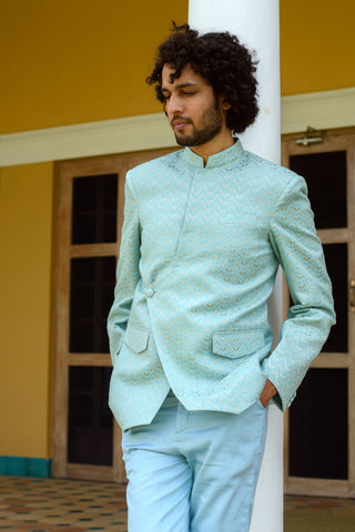 Littleens-Blue Jodhpuri Jacket With Trouser-INDIASPOPUP.COM