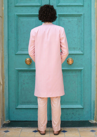 Littleens-Pink Embroidered Achkan With Kurta And Trouser-INDIASPOPUP.COM