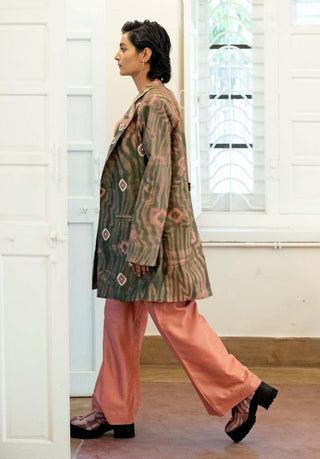The Loom Art-Salmon Moss Blazer With Top And Pant-INDIASPOPUP.COM