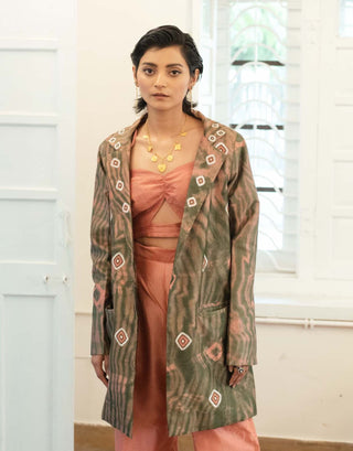 The Loom Art-Salmon Moss Blazer With Top And Pant-INDIASPOPUP.COM