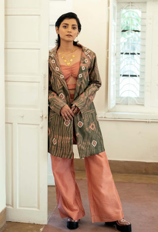 The Loom Art-Salmon Moss Blazer With Top And Pant-INDIASPOPUP.COM
