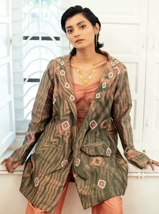 The Loom Art-Salmon Moss Blazer With Top And Pant-INDIASPOPUP.COM
