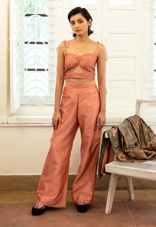 The Loom Art-Salmon Moss Blazer With Top And Pant-INDIASPOPUP.COM