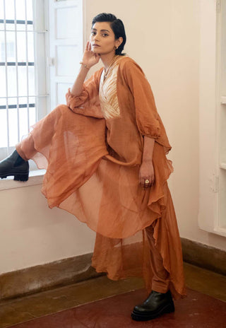 The Loom Art-Burnt Sepia Kaftan-INDIASPOPUP.COM
