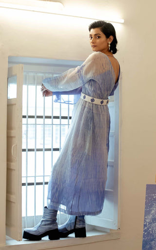 The Loom Art-Blue White Lagoon Dress-INDIASPOPUP.COM