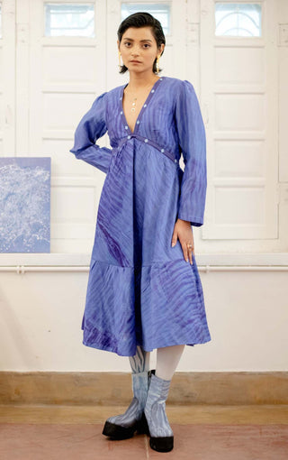 The Loom Art-Berry Blue Tiered Dress-INDIASPOPUP.COM