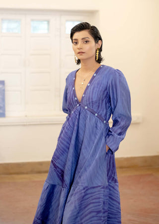 The Loom Art-Berry Blue Tiered Dress-INDIASPOPUP.COM