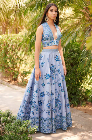 Aman Takyar-Blue Embroidered Lehenga Set-INDIASPOPUP.COM