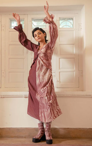 The Loom Art-Beige Brick Wild Dress-INDIASPOPUP.COM