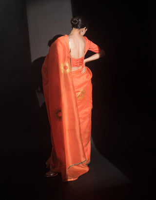 Kapardara-Orange Silk Organza Sari-INDIASPOPUP.COM