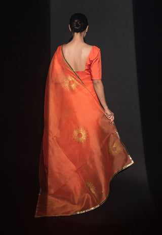 Kapardara-Orange Silk Organza Sari-INDIASPOPUP.COM