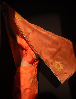 Kapardara-Orange Silk Organza Sari-INDIASPOPUP.COM