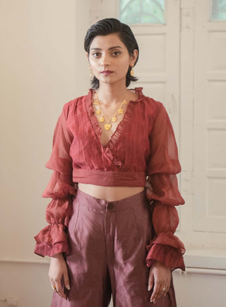The Loom Art-Red Twilight Crop Top-INDIASPOPUP.COM