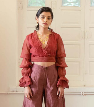 The Loom Art-Red Twilight Crop Top-INDIASPOPUP.COM