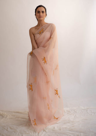 Kapardara-Rose Pink Silk Organza Sari-INDIASPOPUP.COM