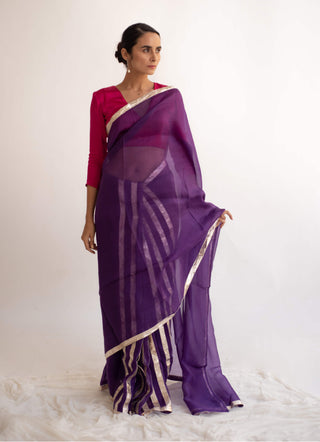Kapardara-Royal Purple Silk Organza Sari-INDIASPOPUP.COM