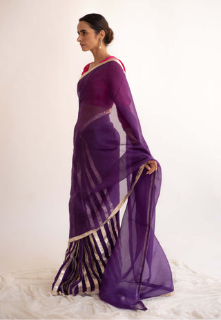 Kapardara-Royal Purple Silk Organza Sari-INDIASPOPUP.COM