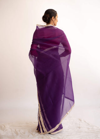 Kapardara-Royal Purple Silk Organza Sari-INDIASPOPUP.COM