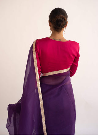 Kapardara-Royal Purple Silk Organza Sari-INDIASPOPUP.COM