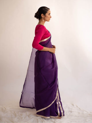 Kapardara-Royal Purple Silk Organza Sari-INDIASPOPUP.COM