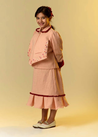 Littleens-Peach Jacket With Skirt-INDIASPOPUP.COM