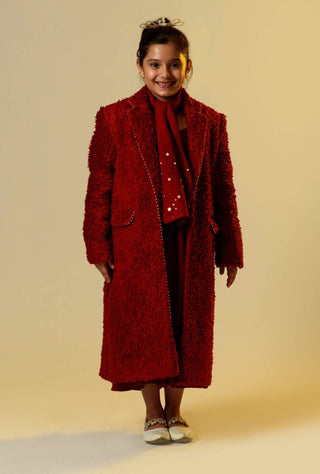 Littleens-Red Sherpa Coat With Dress-INDIASPOPUP.COM
