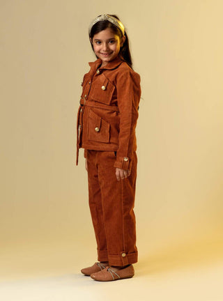 Littleens-Brown Corduroy Shirt With Trouser-INDIASPOPUP.COM
