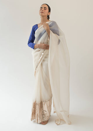 Kapardara-Pearl White Silk Organza Sari-INDIASPOPUP.COM