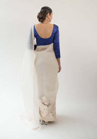 Kapardara-Pearl White Silk Organza Sari-INDIASPOPUP.COM