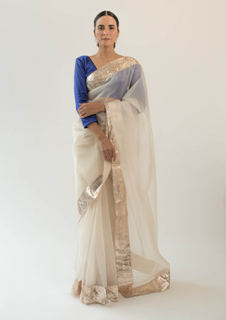 Kapardara-Pearl White Silk Organza Sari-INDIASPOPUP.COM