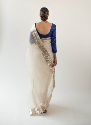 Kapardara-Pearl White Silk Organza Sari-INDIASPOPUP.COM