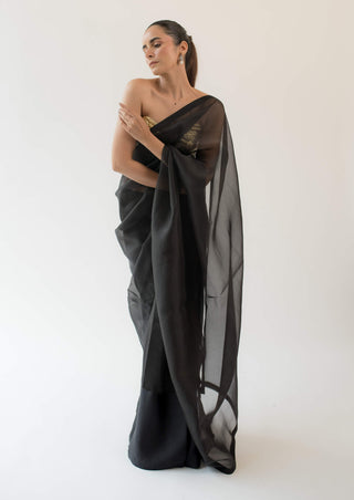 Kapardara-Black Silk Organza Sari-INDIASPOPUP.COM