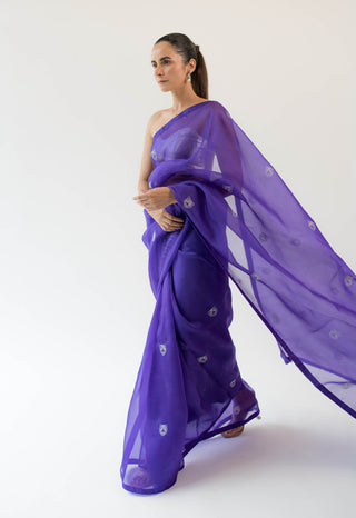 Kapardara-Purple Sumatra Silk Organza Sari-INDIASPOPUP.COM