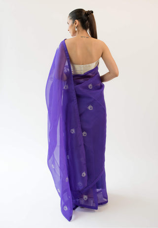 Kapardara-Purple Sumatra Silk Organza Sari-INDIASPOPUP.COM