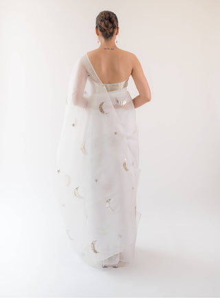 Kapardara-White Moonlight Silk Organza Sari-INDIASPOPUP.COM