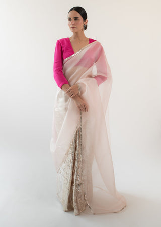 Kapardara-Rose Water Silk Organza Sari-INDIASPOPUP.COM