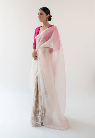 Kapardara-Rose Water Silk Organza Sari-INDIASPOPUP.COM